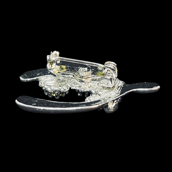 Pair Of Vintage Silver Tone & Clear Rhinestone Wishbone Brooches (4959) - Picture 8 of 8